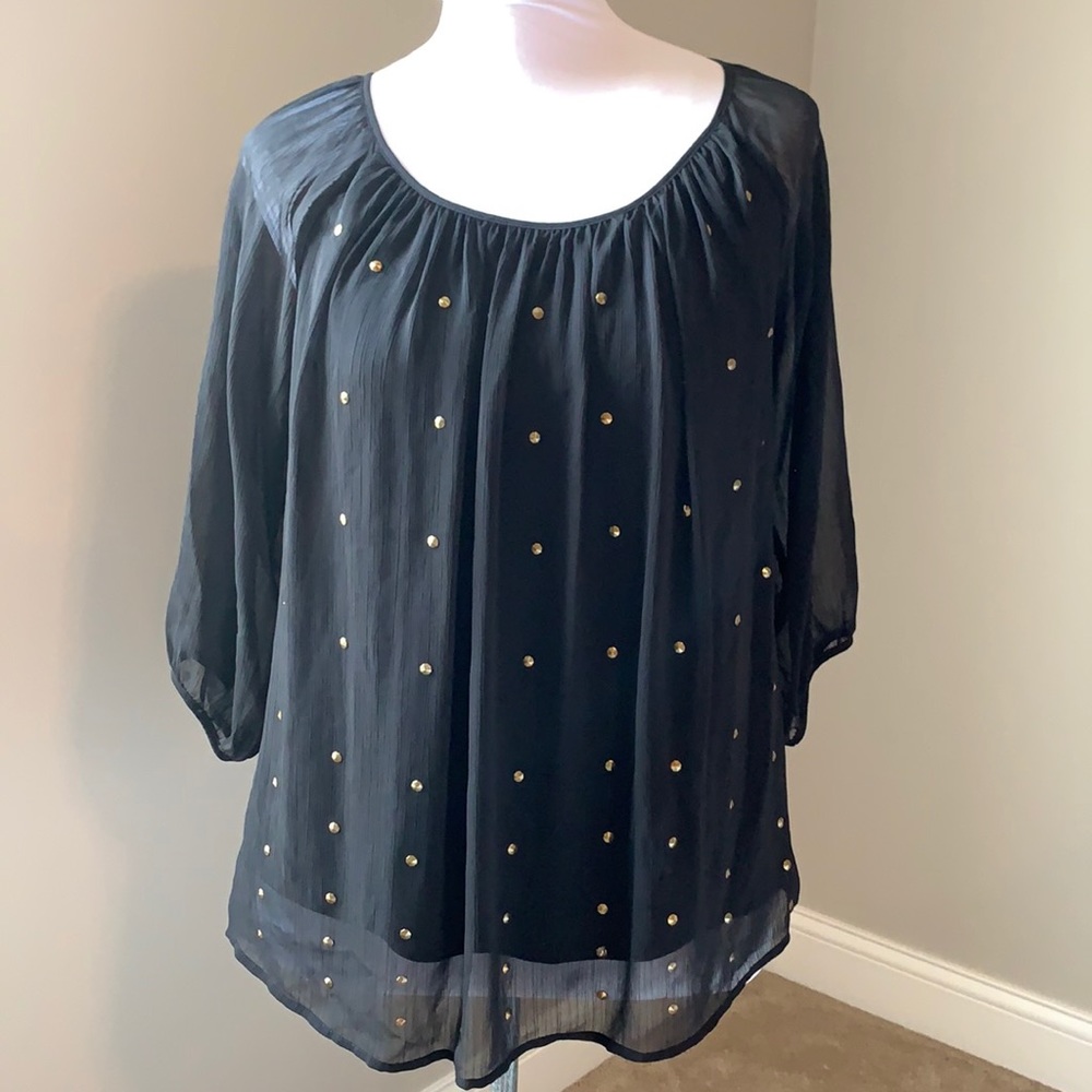 AGB Black Studded Sheer Top EUC Size Large